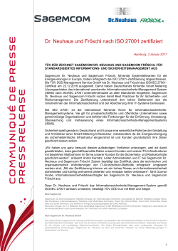 Dr. Neuhaus und Fröschl nach ISO 27001 zertifiziert