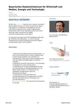 Digitale Gr&uuml;nder - Bayerisches Staatsministerium f&uuml;r Wirtschaft und