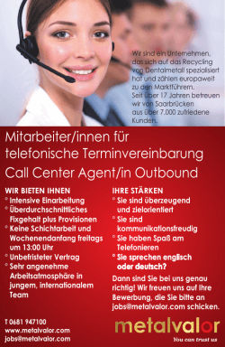 Mitarbeiter/innen für telefonische Terminvereinbarung Call Center