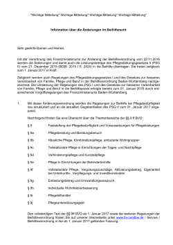 Informationen &uuml;ber die &Auml;nderungen im Beihilferecht ab 01.01.2017