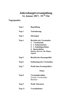 Jahreshauptversammlung 14. Januar 2017, 19.