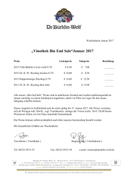 „Vinothek Bin End Sale“Januar 2017 - Dr. Bürklin-Wolf