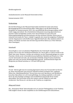 Ehrfahrungsbericht Auslandssemester an der Masaryk Universit&auml;t in