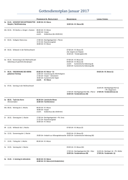 Gottesdienstplan Januar 2017