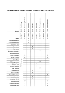 Ministrantenplan für den Zeitraum vom 01.01.2017