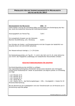 Preisliste - Jugendübernachtungshaus Michelrieth