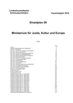 Einzelplan 09 Ministerium für Justiz, Kultur und Europa