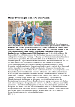 Oskar-Preisträger lobt MPC aus Plauen - Vogtland