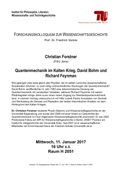 Christian Forstner Quantenmechanik im Kalten Krieg. David Bohm