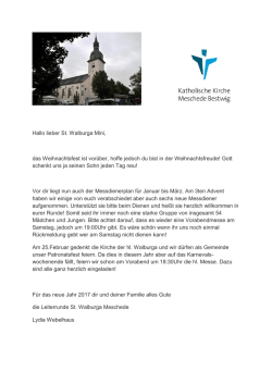 Hallo lieber St. Walburga Mini, das Weihnachtsfest ist vor&uuml;ber, hoffe
