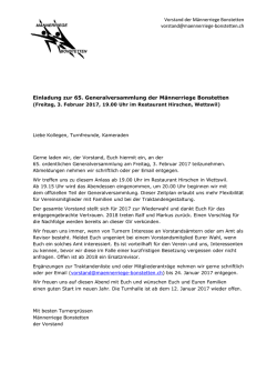 Jahresbericht 2016 / Einladung GV 2017