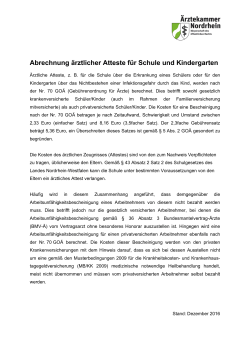 Abrechnung &auml;rztlicher Atteste f&uuml;r Schule und Kindergarten