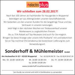 Gutschein - Sonderhoff M&uuml;hlemeister Wuppertal