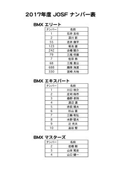2017年度 JOSF ナンバー表