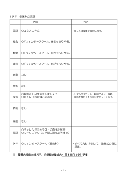 1学年 冬休みの課題 内容 方法 国語 〇ユネスコ作文 社会 〇「ウィンター