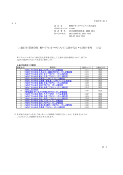 上場ETF（管理会社：野村アセットマネジメント）に関する日々の