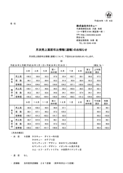 月次売上高前年比情報（速報）のお知らせ