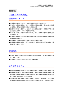 検討項目 「国有林の間伐業務」 委員等のコメント 評価結果 とりまとめ