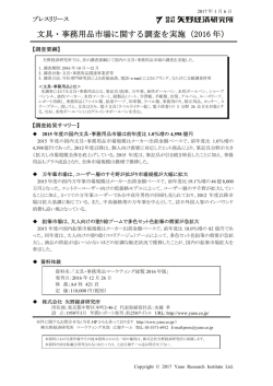 文具・事務用品市場に関する調査を実施（2016 年）