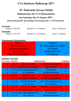Spielplan U13 Hallencup 2017 spät - SV Eintracht Jerxen