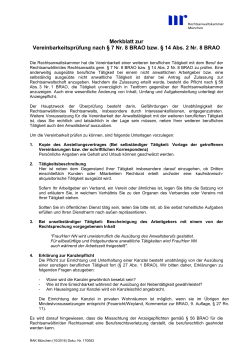 Merkblatt zur Vereinbarkeitsprüfung nach § 7 Nr. 8 BRAO bzw. § 14