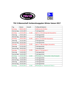 TSV 2.Mannschaft Vorbereitungsplan Winter Saison 2017
