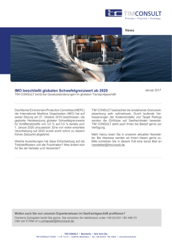 IMO beschlie&szlig;t globalen Schwefelgrenzwert ab 2020