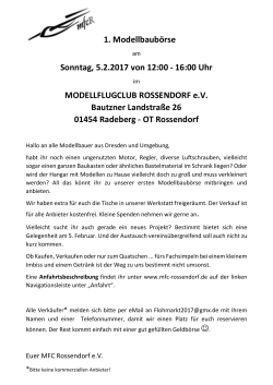 Tipp! Modellbaubörse MFC Rossendorf am 05.02.2017 - MFV