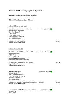 Hotels f&uuml;r DGSA-Jahrestagung 28./29. April 2017