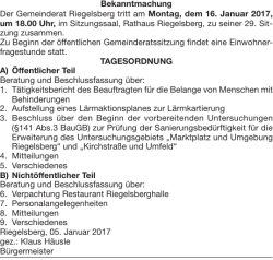 Bekanntmachung Der Gemeinderat Riegelsberg
