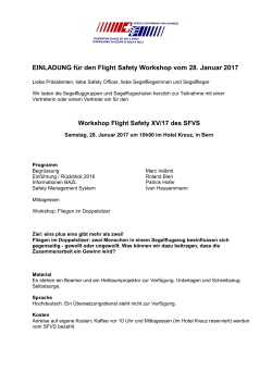 EINLADUNG für den Flight Safety Workshop vom 28. Januar 2017