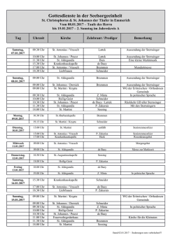 Gottesdienste in der Seelsorgeeinheit