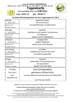 Speisekarte ab 30. Januar 2017
