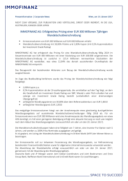 IMMOFINANZ AG: Erfolgreiches Pricing einer EUR