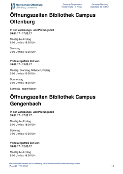 Öffnungszeiten Bibliothek Campus Offenburg