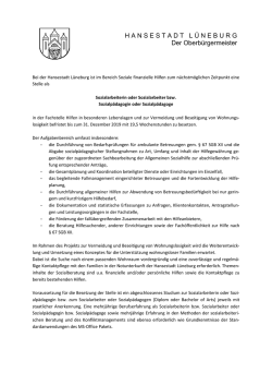 Hansestadt L&uuml;neburg sucht Sozialarbeiterin/Sozialarbeiter oder