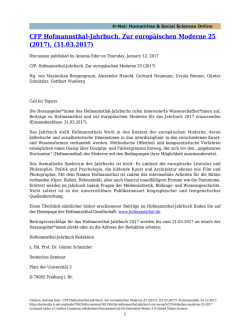 CFP Hofmannsthal-Jahrbuch. Zur europäischen Moderne 25 - H-Net