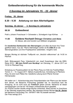 Gottesdienstordnung f&uuml;r die kommende Woche