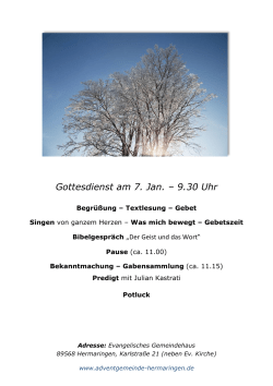 Gottesdienst am 7. Jan. &ndash; 9.30 Uhr