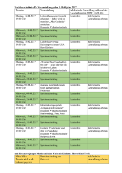 Nachbarschaftstreff - Veranstaltungsplan 1. Halbjahr 2017 Termine