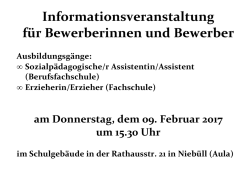 Infomationsveranstaltung f&uuml;r Sozialp&auml;dagogische Assistentin