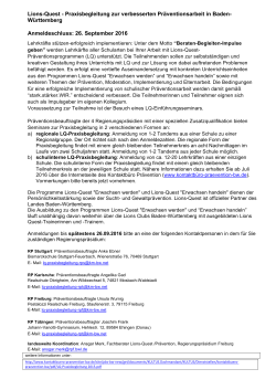 Anmeldung zum Seminar Lions-Quest Praxisbegleitung bis 26.09
