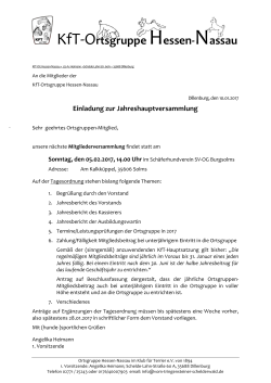 Jahreshauptversammlung am 05.02.2017 um 14.00 Uhr Einladung