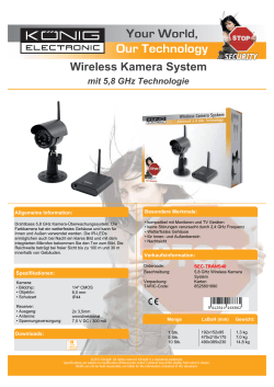 Wireless Kamera System mit 5,8 GHz Technologie
