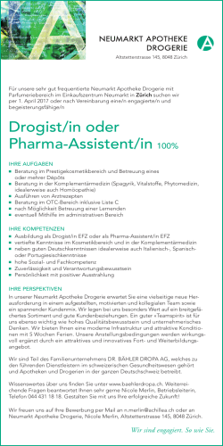 Drogist/in oder Pharma-Assistent/in 100%