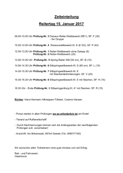 Zeiteinteilung Reitertag 15. Januar 2017 - RuF