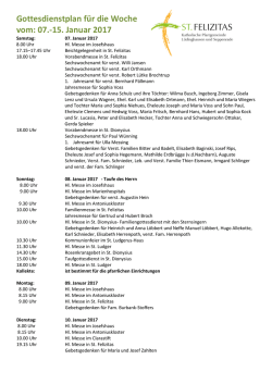 Gottesdienstplan f&uuml;r die Woche vom: 07.-15. Januar