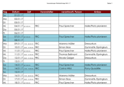 Hallenplan Januar - Fricktalischer Reiterclub