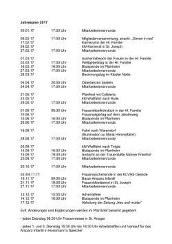 Jahresplan 2017 30.01.17 17:00 Uhr Mitarbeiterinnenrunde 09.02