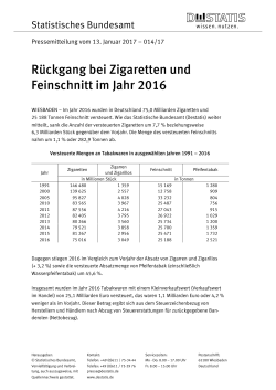 Rückgang bei Zigaretten und Feinschnitt im Jahr 2016 (PDF, 77 kB